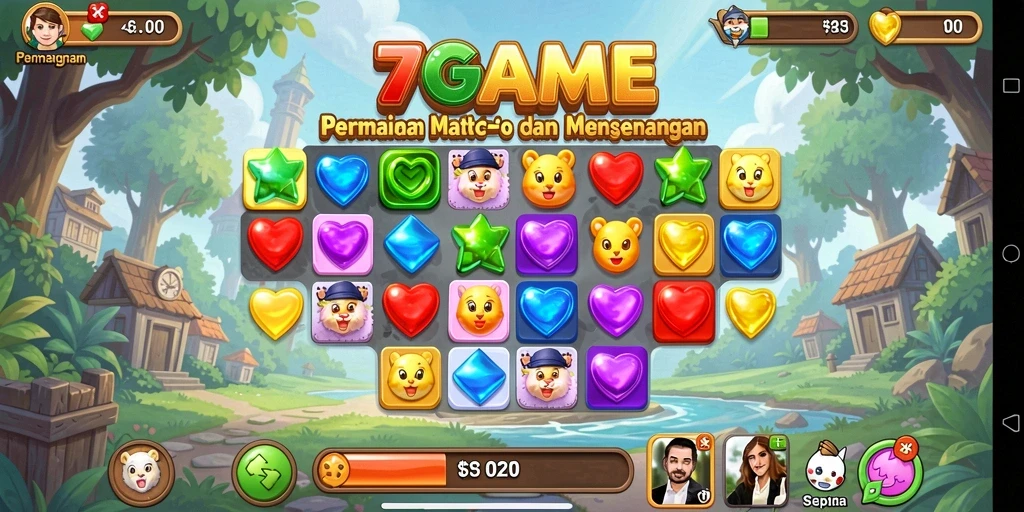 Screenshot gameplay 7GAME menampilkan kombinasi elemen Match-3.