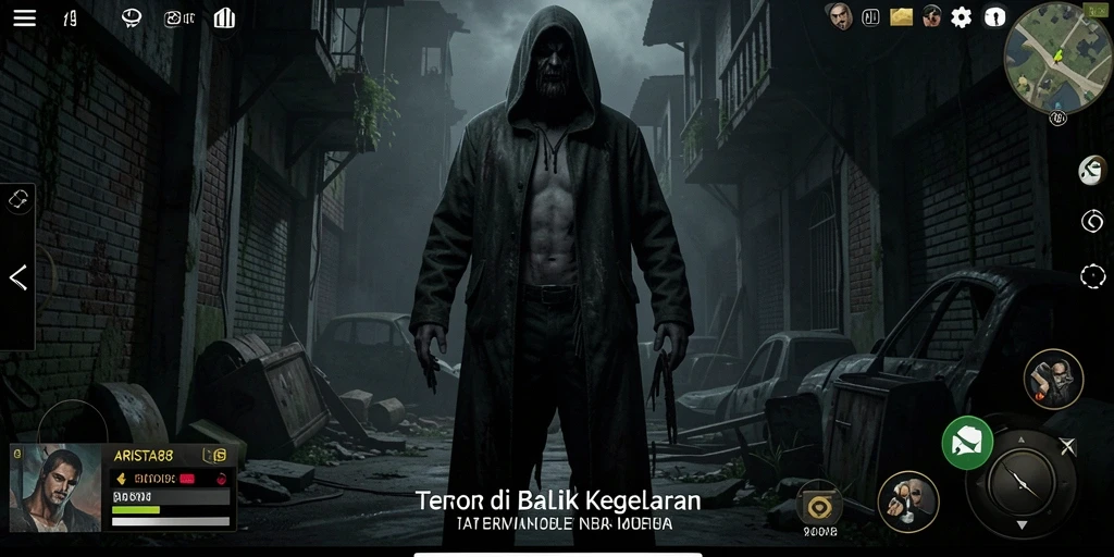 Tampilkan gameplay menakutkan dalam ARISTA88 dengan monster yang mengintai.