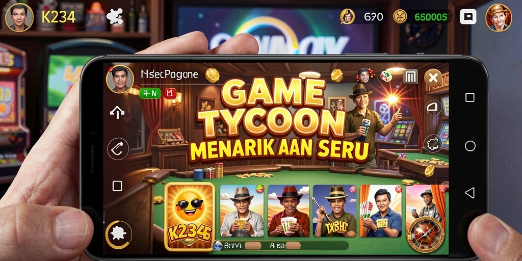 Tangkapan layar menampilkan gameplay K234 saat membangun kerajaan bisnis.