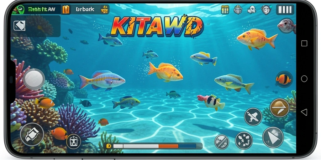 Tampilan gameplay seru dalam KITAWD saat menembak ikan.