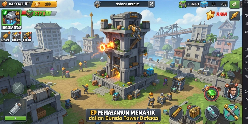 Gameplay intens RAKYATJP dengan strategi Tower Defense.