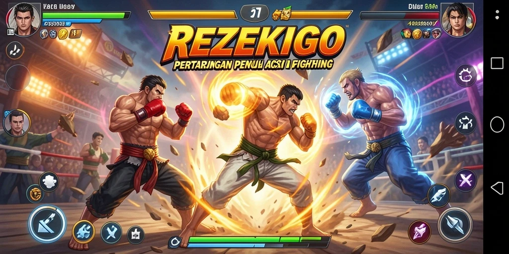 Tangkapan layar gameplay <strong>REZEKIGO</strong> menampilkan pertarungan mendebarkan penuh aksi.